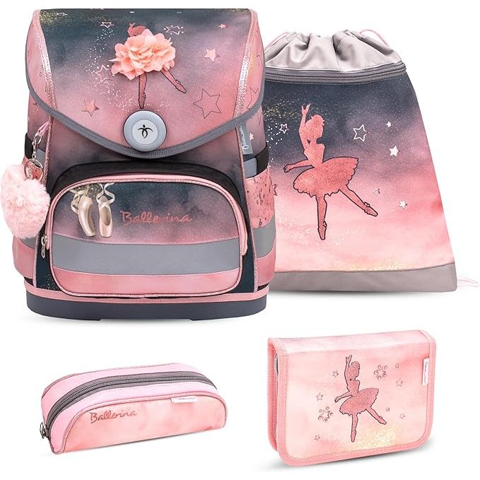 Schulranzen Set-405-41 Ballerina Black Pink 2, western-Belmil